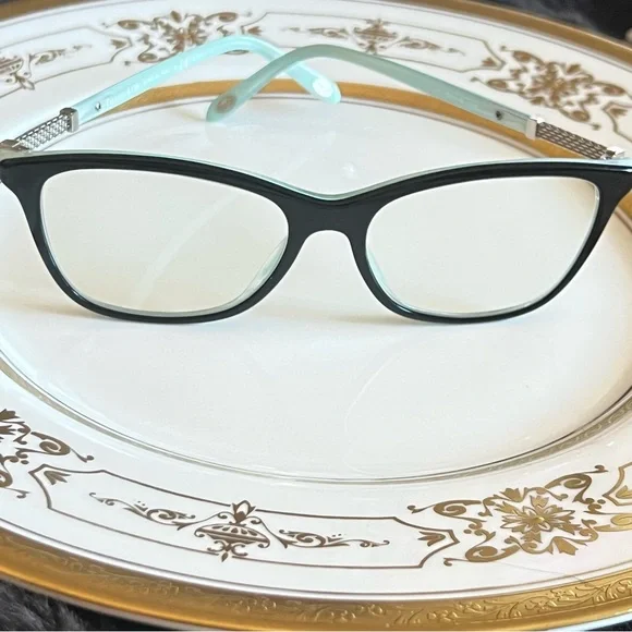 TIFFANY & CO BLACK ON TIFFANY BLUE STRIPED Prescription Glasses Frames 8193 - Picture 3 of 16